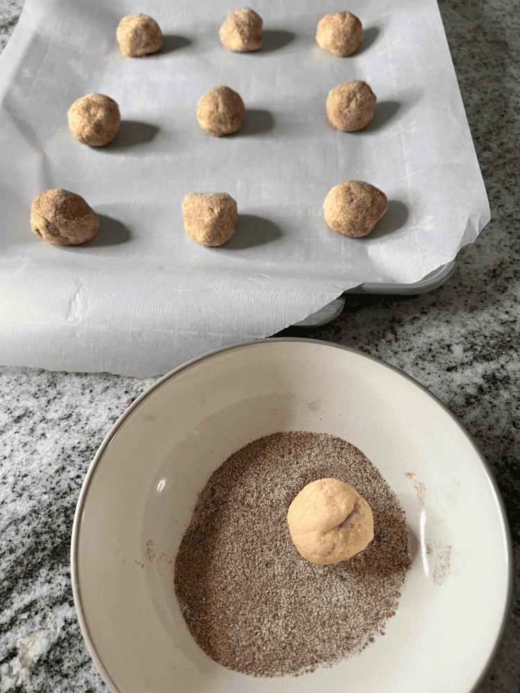 Rolling Cookie Dough in Cinnamon Sugar