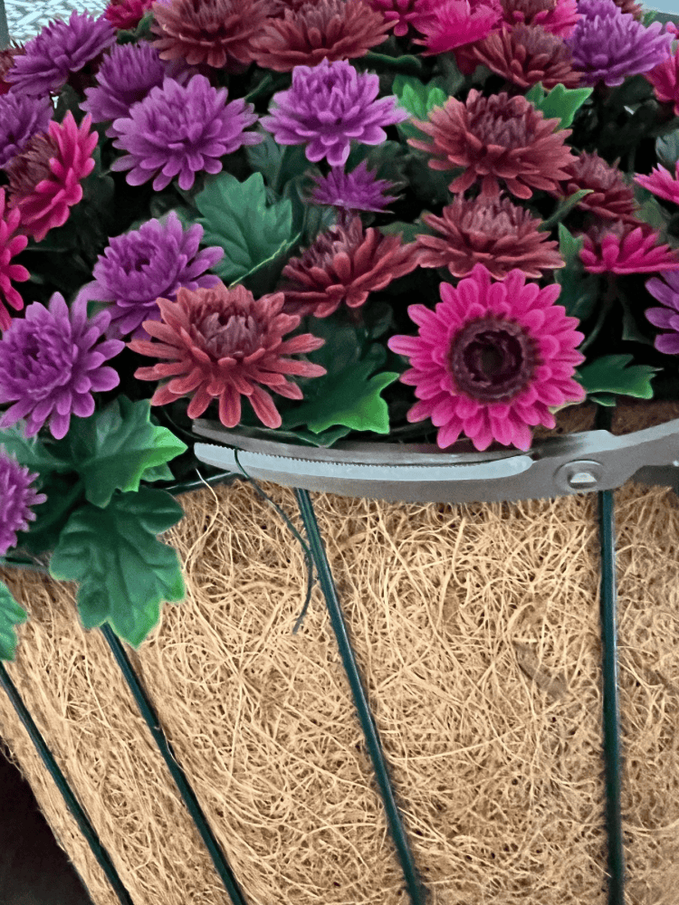 Cutting Floral Wire on Hanging Basket
