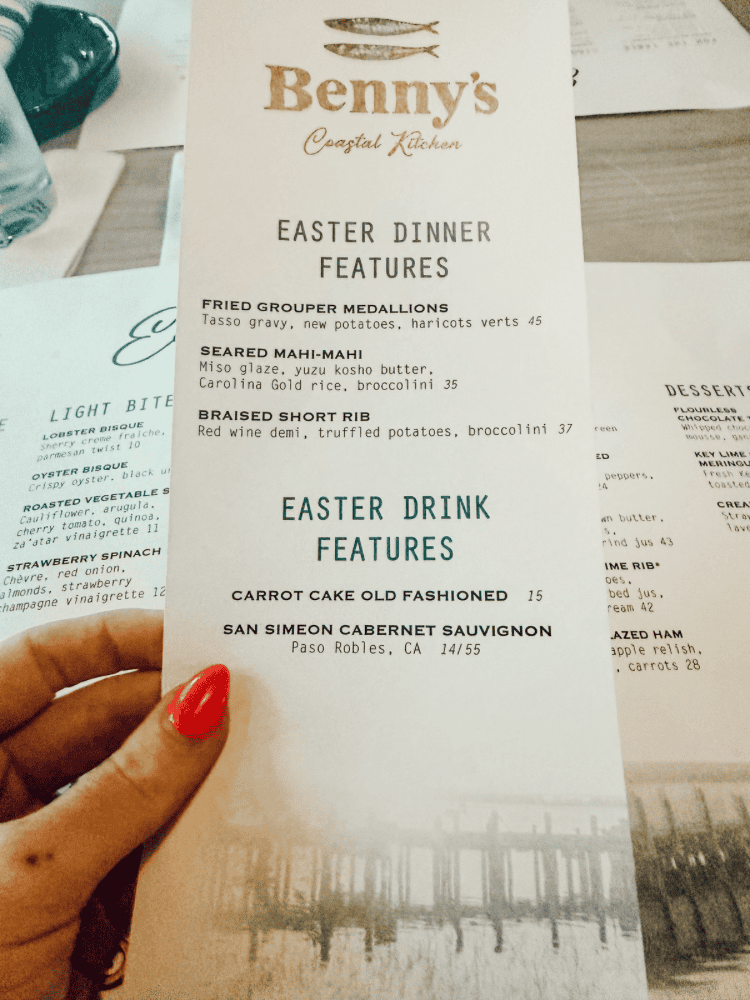 Benny's Easter Menu