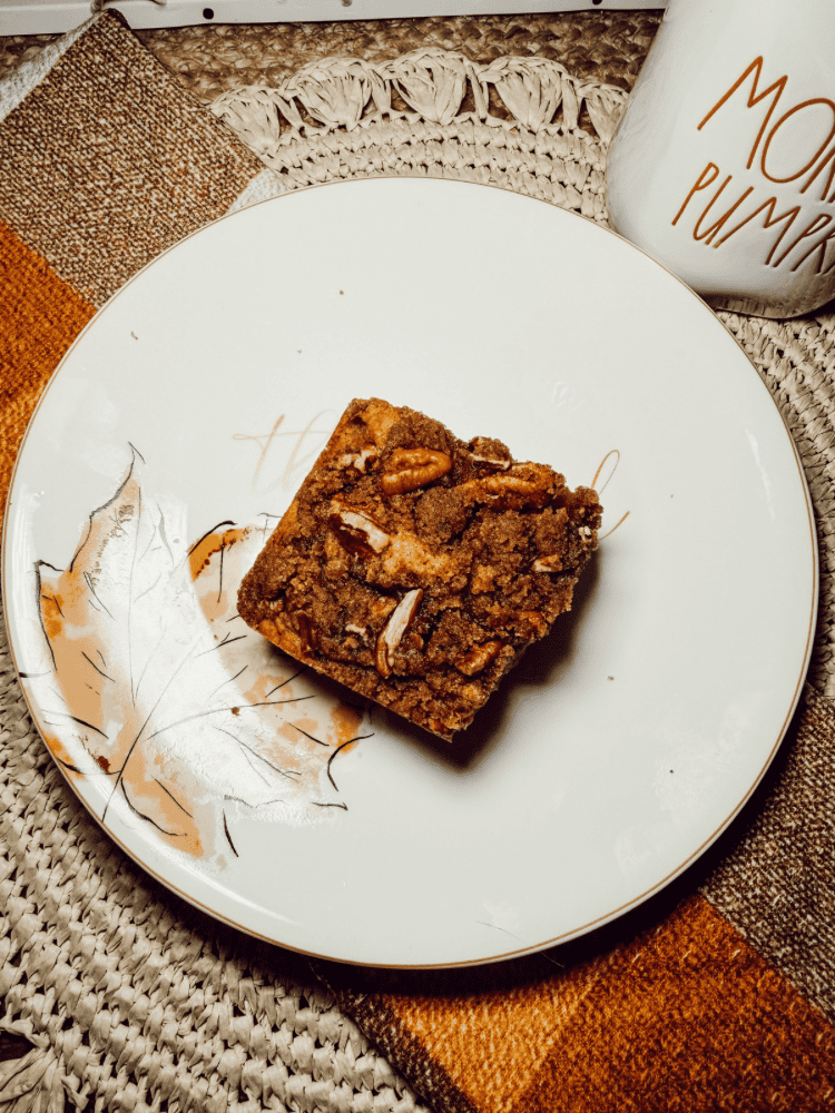 Close up of Easy Pumpkin Pecan Coffee Cake With Streusel Topping