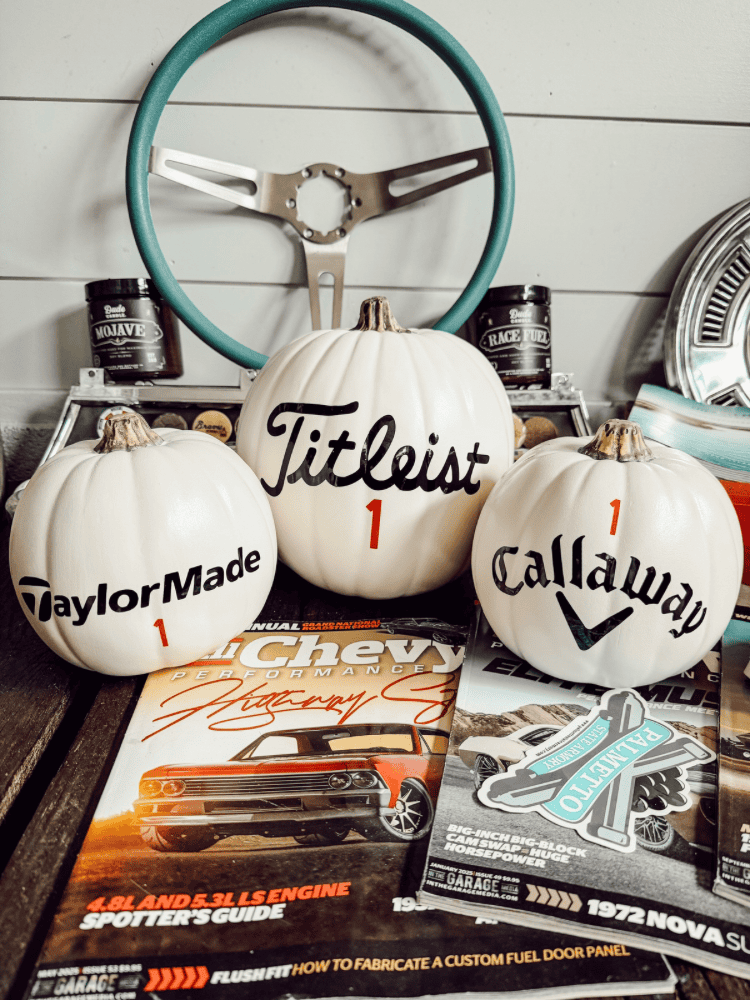 Finished DIY Golf Ball Pumpkins
