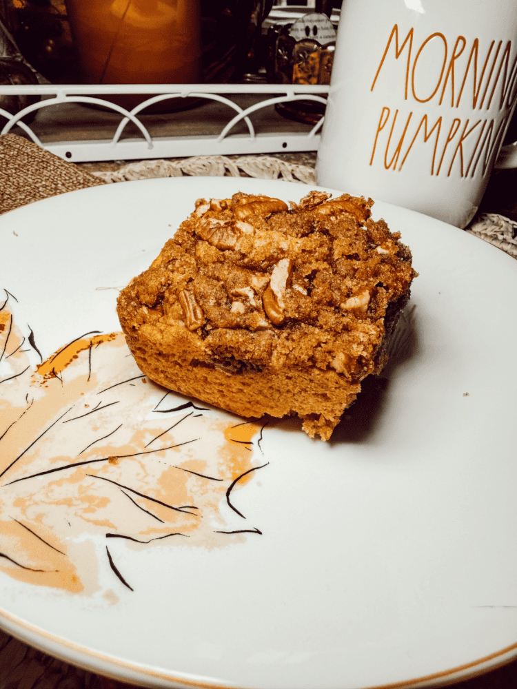 Slice of Easy Pumpkin Pecan Coffee Cake With Streusel Topping