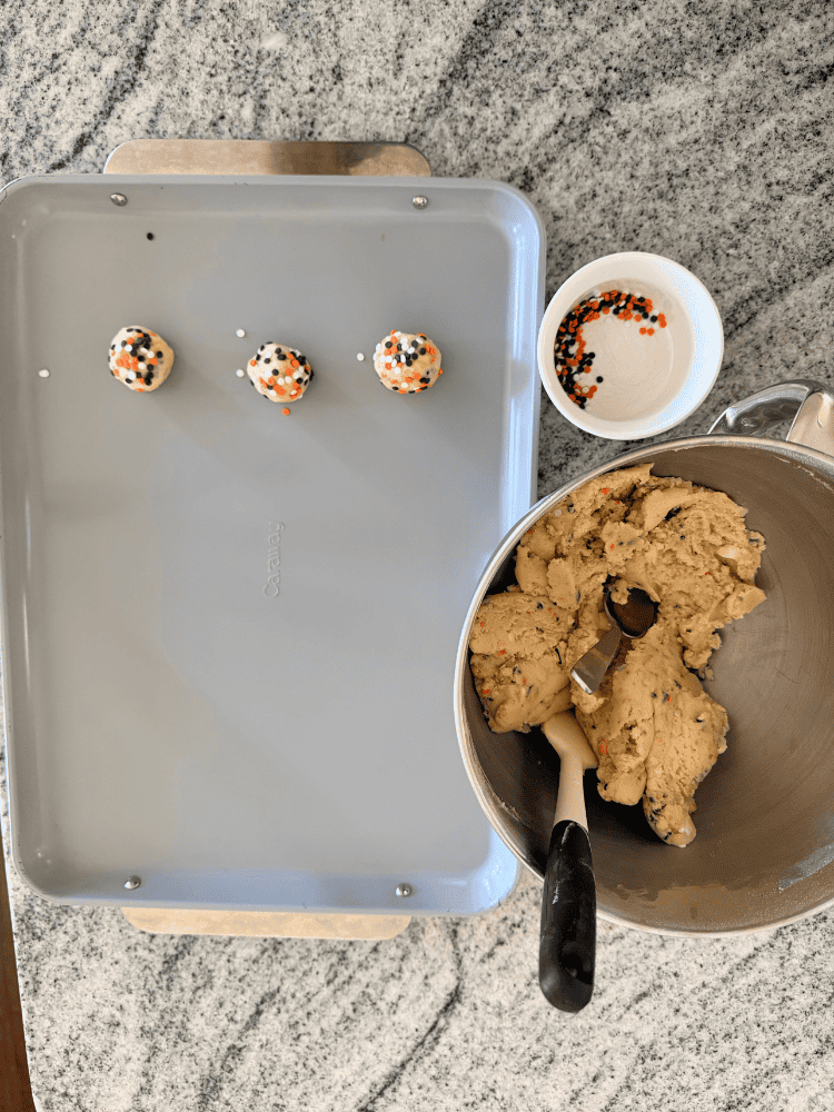 Making Halloween Sprinkle Cookies